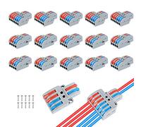 15pcs Connectors, Compact Wire Conductor Connector Quick Wiring Cable Connector,Butt Terminal Connectors CE Listed and RoHS Compliant（2 in 4 out und 2 in 6 out）