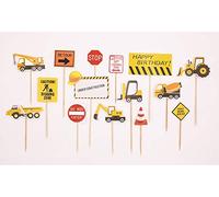 15pcs Construction Themed Cupcake Toppers Dump Truck Tractor Excavator Car Construction Sign Decorations for Kids Birthday Party Supplies Cake Picks by Topfunyy