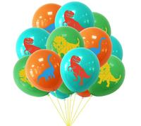 15Pcs Dinosaurs Latex Balloons, 12 Inch White Green Helium Balloons with Ribbon for Baby Shower Dino Jungle Jurassic Birthday Party Dinosaur Theme Party Decorations Supplies for Boys Girls Kids