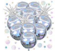 15pcs Disco Ball Balloons Set,Mirror Foil Disco Decorations with Silver Explosion Star 22 Inches Helium 4D Balloons Disco Balloon for 70s 80s 90s Theme Party,Birthday,Graduation,New Year