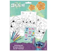 15Pcs Disney Stitch Colouring Set for Kids - 8 Colouring Sheets, 6 Colouring Pencils & Reusable Stickers - Official Disney Activity Kit - Travel Art Set - Gifts for Girls & Boys Ages 4+