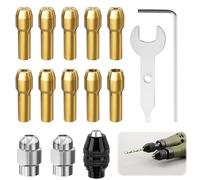 15PCS Drill Chuck Collet Set, Drill Chuck Adapter for Dremel Rotary Tool with 4485 Metal Nut 2pcs, 4486 Brass Collets 1pc, 10pcs Copper Core 0.5-3.2mm Shank, Compatible with Dremel Accessories