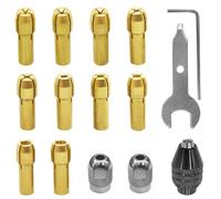 15Pcs Drill Chuck Collet Set for Dremel Rotary Tool 1/32” (0.8mm) - 1/8” (3.2mm) Shank Brass Collet Kit Replacement 4486 Rotary Tool Keyless Quick Change Chuck Accessory with Dremel 3000 4000 7700