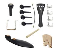 15Pcs Ebony Violin Fittings Parts Set with Paris Eye, Professional Accessory Kit Includes Chinrest, Tuning Pegs, Tailpiece, Bridge, Soundpost, Fine Tuners for Violin(15pcs-Silver fine-tuning)