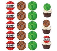 15pcs Edible Pixel Cake Toppers, 2in/5cm Round Edible Pixel Cupcake Decorations Video Game Theme Pre-Cut Party Supplies for Birthday Kids Cupcake Cake Decor (3 Styles)