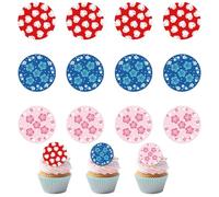15pcs Edible Round Cupcake Toppers, 2in/5cm Pre-Cut Wafer Paper Hawaiian Cupcake Decorations Hibiscus & Leaf Birthday Cartoon Tropical Theme Picks Decor Supplies for Hawaii Party (3 Styles)