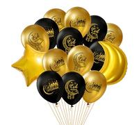 15Pcs Eid Mubarak Balloons Ramadan Mubarak Decorations, Large Eid Mubarak Balloons for Home, Black and Gold Eid Mubaraks Latex Balloon for Muslim Ramadan Party Decorations Home Holiday Decor