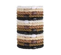 15PCS Elastic Hair Ties Black Headband Bobbles Hair Bands for Women & Girls, Soft Woven Ponytail Holders for Thick & Curly Hair, High Elasticity Mixed Material Hair Accessories, Trendy Colours
