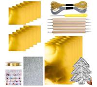 15PCS Embossing Foil Sheets, Aluminum Foil Craft, Decorative Foil Embossing Kit, Foil Embossing Kit with Wire & Engraving Tools, Tin Sheet for Crafts for Painting Gilding Crafting Decorations (Gold)