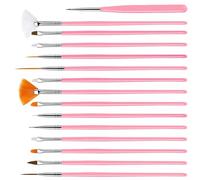 15Pcs Fine nail brush Set for Cake Decorating and Sugar Art, Professional nail art brushes for Watercolour Painting, Model Crafts, and Detailing nails (Pink)