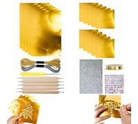 15Pcs Foil Sheets for Crafts - Metal Embossing Art Kit, Gold/Silver Leaf Sheets for Art, with 2 Rolls Wire, Engraving Tools, Shiny Crafting Accessory (Gold)