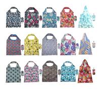 15pcs Foldable Shopping Bag Reusable Tote Bags Foldable Shopping Bags Foldaway Tote Waterproof and Machine Washable Fold Up Bag in Pouch for Daily Use, Grocery, Travel, Picnic