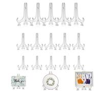 15PCS Folding Plate Holder Acrylic Decorative Plate Stand, 3'', 5''and 7'' Transparent Holders Fold Display Stand, Ornamental Plate Easel Picture Frame Holder Small/Medium/Large Sizes - Clear