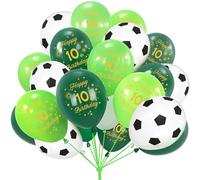 15Pcs Football Balloons 10th Birthday Decorations for Football-Loving Boys, 12 Inch Green Black White Latex Balloon for Kids Sports Party Decorations, Sports Theme Party Supplies (Number 10)