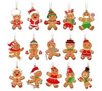 15Pcs Gingerbread Christmas Tree Decorations, Wooden Ginger Man Hanging Ornaments Christmas Ginger Man Pendants Decoration Mini Gingerbread Man with Strings Festive Decor for Xmas Tree, Wreath