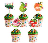 15pcs Hungry Caterpillar Cake Topper, Happy Birthday Cake Decoration Strawberry Apple Leaf Pear Watermelon Hungry Caterpillar Cupcake Topper for Birthday Party
