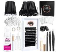 15pcs Individual Eye Lash Extension Kit, Women 8-15mm C Curl False Eyelash, 60ML Lash Shampoo, Mascara Wand, Cleansing Brush, Lashes Glue, Glue Remover, Beginner Practice Lash DIY Tool Supplies Set