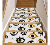 15pcs Indoor Stair Treads Non Slip Backing, 8" X 30" Carpet Stair Treads for Wooden Steps, Soft Stairway Rug for Kids Pets, Halloween Cute Eyes Seamless Monsters Pattern