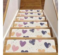 15pcs Indoor Stair Treads Non Slip Backing, 8" X 30" Carpet Stair Treads for Wooden Steps, Soft Stairway Rug for Kids Pets, Valentine's Day Cute Pastel Hearts