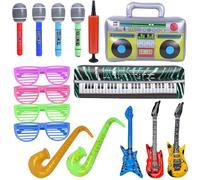 15PCS Inflatable Party Props, Inflatables Saxophone Guitar Microphone, Inflatable Rock Star Toy Set, Funny Disco Balloons for Kids Birthday Adult Toys 80s 90s Party Decors