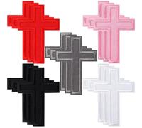 15PCS Iron on Cross Patches - Christian Cross Embroidery Iron on Patches for Clothes - Sew on Crosses Applique Decorative Patch for Clothing Jackets Jeans Hats Backpacks DIY Crafts (5 Colors)