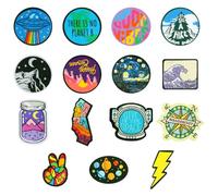 15Pcs Iron on Patches, GLADFRESIT Colorful Embroidered Applique Universe Earth Space Badges for DIY Jeans, Jacket, Clothes, Bag