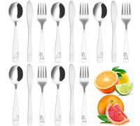 15Pcs Kids Cutlery Set, 410 Stainless Steel Toddler Fork Spoon Knife Metal Silverware, Engraved Dinosaur Pattern Children Flatware, Reusable Ergonomic Independent Eating Utensils for Toddlers Age 3+