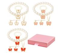 15pcs Kids Jewellery Sets, Delightful Pearl Butterfly Jewelry Set for Girls, Beautiful Pearl Earrings/Rings/Bracelet/Necklace for Kids, Perfect Christmas or Birthday Gift for Little Girls