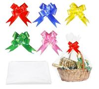 15Pcs Large Cellophane Bags With Pull Bows, 50x70cm Cellophane Wrap, Gift Basket Hamper Kit for Gift Presents, Christmas, Easter, Cellophanes Wrap for Hampers