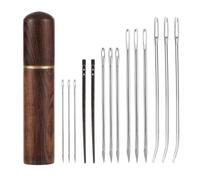 15pcs Leather Sewing Kit, Large Eye & Bent Tapestry Needles, Heavy Duty Leather Lacing Needles with Wooden Case for DIY Craft & Repair Projects