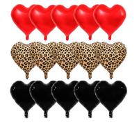 15Pcs Leopard Print Red Black Heart Balloons 18 Inch Cheetah Heart Shaped Foil Balloons for Birthday Party Jungle Adventure Baby Shower Wedding Birthday Party Camo Animal Jungle Party Supplies