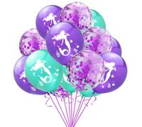 15Pcs Mermaid Party Balloons, 12 Inch Under the Sea Mermaid Themed Party Balloons Set Purple Blue Confetti Helium Latex Balloon Mermaid Balloons for Kids Girls Birthday Baby Shower Party Decoration