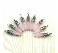 15pcs Natural Roses Quartz Stone Hexagonal Column Point Cut Pendant