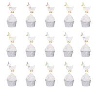 15Pcs One Silly Goose Cupcake Toppers - Silly Goose Cake Decorations, Cute Animal Theme Party Photo Props, Silly Goose Birthday Photo Props, Flower Lawn Cute Animal Party Supplies (Goose Cupcake