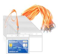 15pcs Orange Lanyards for Neck with 15pcs Card Holder, Clear Plastic ID Card Holder and Lanyard, Horizontal Sealable Waterproof Name Badge Holders with Lanyard for ID Cards, Office, School, Bus Passes