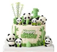 15Pcs Panda Cake Topper Panda Figurines Cake Decoration with Bamboo for Panda Birthday Party Supplies