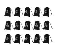 15pcs Pirate Coin Drawstring Bag Black Polyester Skull 15.5x11.5cm | Spooky Festive Pouch, Spacious Closure, for Snacks, Easy to Clean for Halloween Decorations and Home Decor