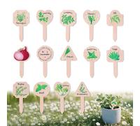 15pcs Plant Label Signs, 15 Style Waterproof Wood Herb Names Tags with Vivid Matching Patterns for Outdoor Garden Potted Plant Planting Enthusiasts Gifts