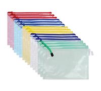 15PCS Plastic Wallets Folders A5 Zip Lock Bags Zipped Wallet, Clear Waterproof Mesh Bag,5 Colors Zipper Document Folder for File Storage Business Receipts Organization
