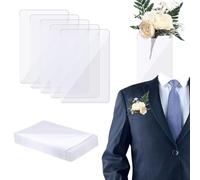 15pcs Pocket Boutonniere Plastic Sleeve for Groom, Invisible Pocket Square Boutonniere Holder No-Lapel Pin Clear Boutonniere Card for Groomsmen Wedding Supplies (No Flower Included)