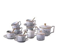 15Pcs Porcelain Tea Sets Set for Adults Coffee Cups and Saucers Wedding Service with Sugar Bowl, Milk Jug,Cream Pitcher(Grey)