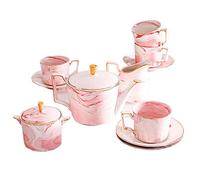 15Pcs Porcelain Tea Sets Set for Adults Coffee Cups and Saucers Wedding Service with Sugar Bowl, Milk Jug,Cream Pitcher(Pink)