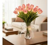 15PCS Radiant Romantic Tulip Light with a Vase,2027 New Twinkling Tree Tulips Led Night Light, Artificial Flowers Tulip Lamp Real Touch Tulips Faux Flower Lights for Mother's DayGifts for Women Mom