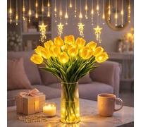 15PCS Radiant Romantic Tulip Light with a Vase, Flickering LED Artificial Flowers in a GlassVase, Never Fade Floral Lamp for Bedroom Living Room Decor, Mother’s Day Gift (Yellow,Without vase)