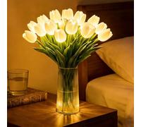 15PCS Radiant Romantic Tulip Light with a Vase, Twinkling Led Tulips that Never Fade, LED Lighted Artificial Flowers Tulip Lamp Gifts for Mother’s Day, Flower Table Lamp for Bedroom Decor (White)
