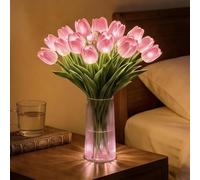 15PCS Radiant Romantic Tulip Light with a Vase, Twinkling Led Tulips that Never Fade, LED Lighted Artificial Flowers Tulip Lamp Gifts for Mother’s Day, Flower Table Lamp for Bedroom Decor (Pink)