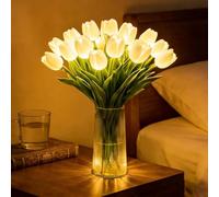 15PCS Radiant Romantic Tulip Light with a Vase, Twinkling Led Tulips that Never Fade, LED Lighted Artificial Flowers Tulip Lamp Gifts for Mother’s Day, Flower Table Lamp for Bedroom Decor (Beige)