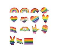 15pcs Rainbow Pride Pin Badges - Colourful Enamel LGBT Lapel Pins in Mixed Designs for Jackets, Bags, Events and Gifting - Heart, Flag, and Rainbow Styles