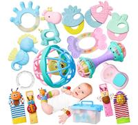 15PCS Rattles for Babies 0-6 Months - BPA-Free Baby Rattles 0-3, 6-12 Months for Newborn Soft Teething Toys Infant Toys with Wrist & Ankle Rattles, Baby Gift Set for Hand-Eye Coordination with Box