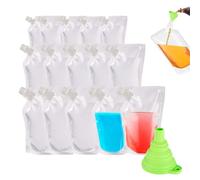 15pcs Refillable Drink Pouches with a Funnel for Festivals Accessories Clear Travel Plastic Flasks Cruise Kit Reusable Juice Drink Container Party Travel Hot Cold Beverage Bags- (250ml+380ml+500ml)